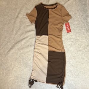 Rumwe S Ribbed, fitted Dress Tan/white/brown